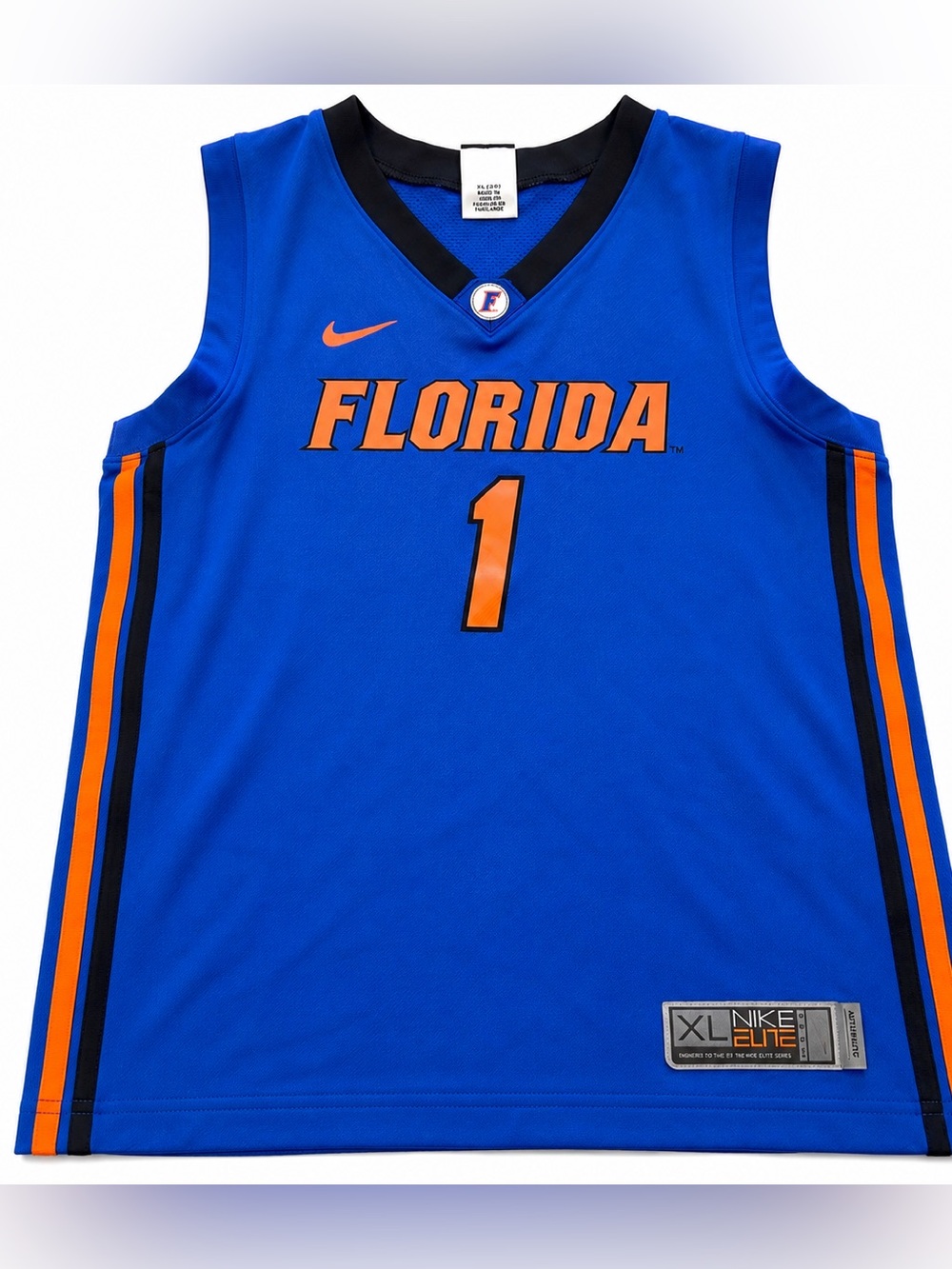 EUC Nike Elite Florida Gators #1 Basketball Jersey Blue Orange Youth XL 20